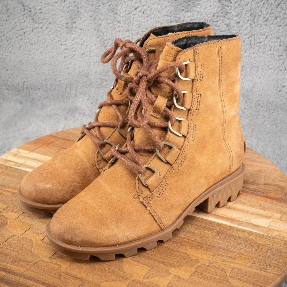 SOREL Phoenix Short‎ Lace Bootie Boots Size 5.5 Camel Brown
